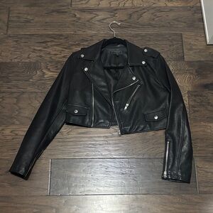 Black cropped leather jacket